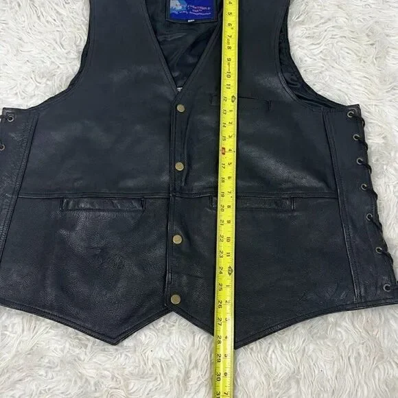 Vintage Vance Leathers Men’s Black Leather Biker Vest Maddog Patched Men’s XXL